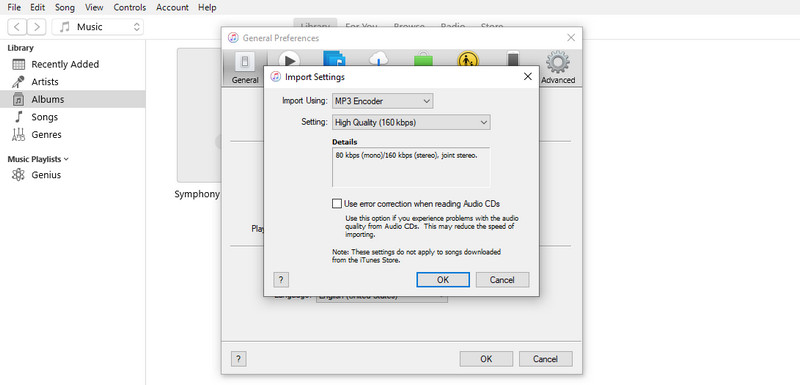 iTunes Importeinstellungen