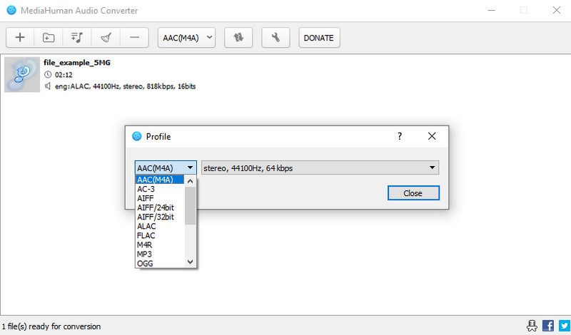 MediaHuman Audio Converter-Oberfläche