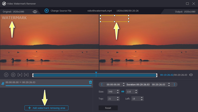 Bereich zum Entfernen des Wasserzeichens hinzufügen