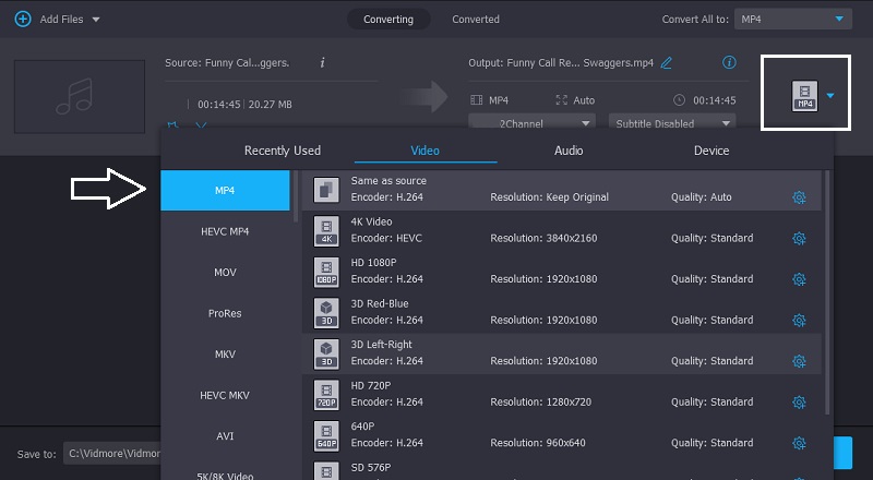 Wählen Sie MP4 Vidmore