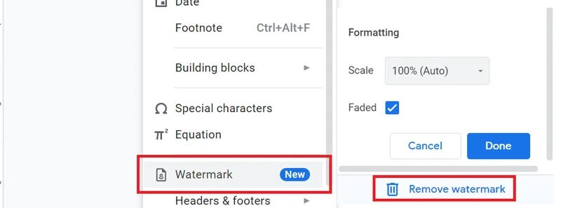 Wasserzeichen in Google Docs entfernen