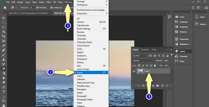 Ebenen-Option aufrufen