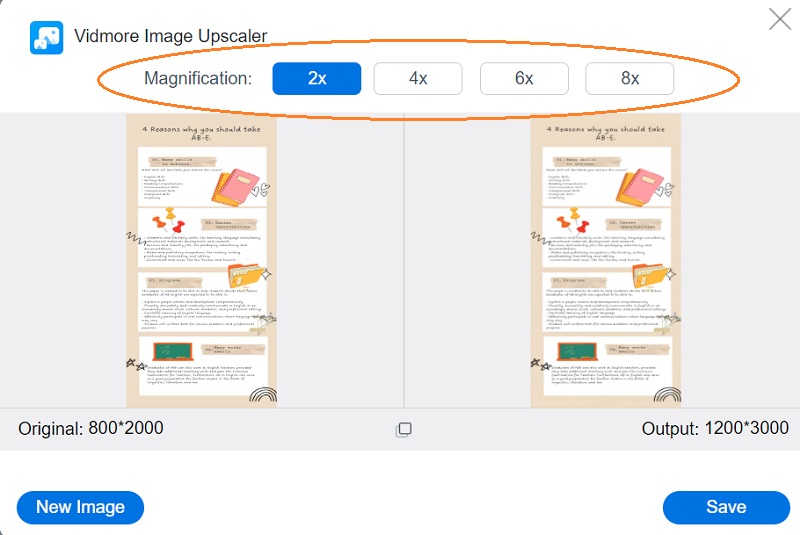 Vergrößerung wählen