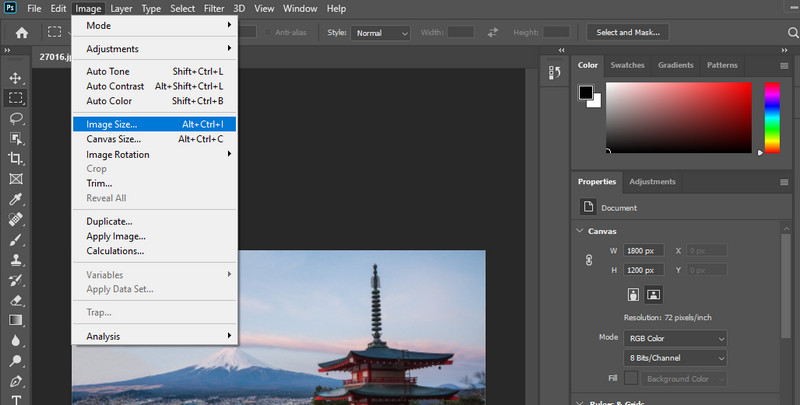 Bildgröße aufrufen