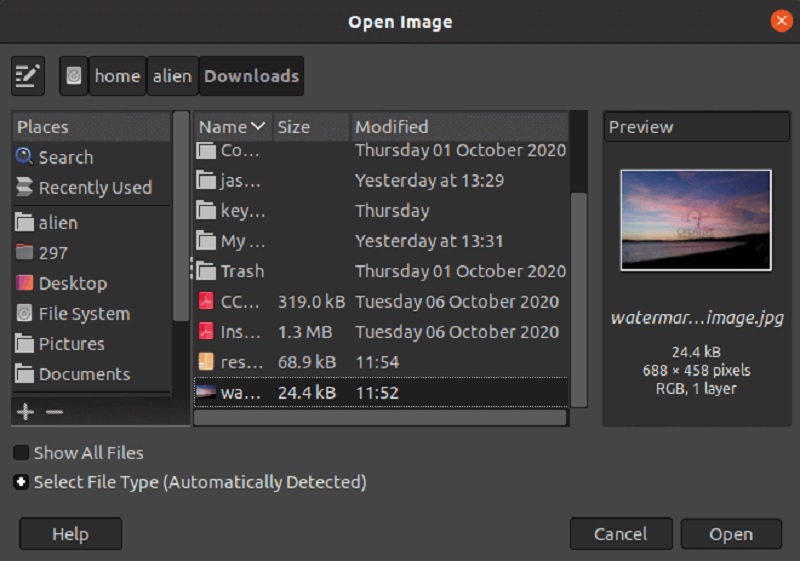 Bild in GIMP öffnen