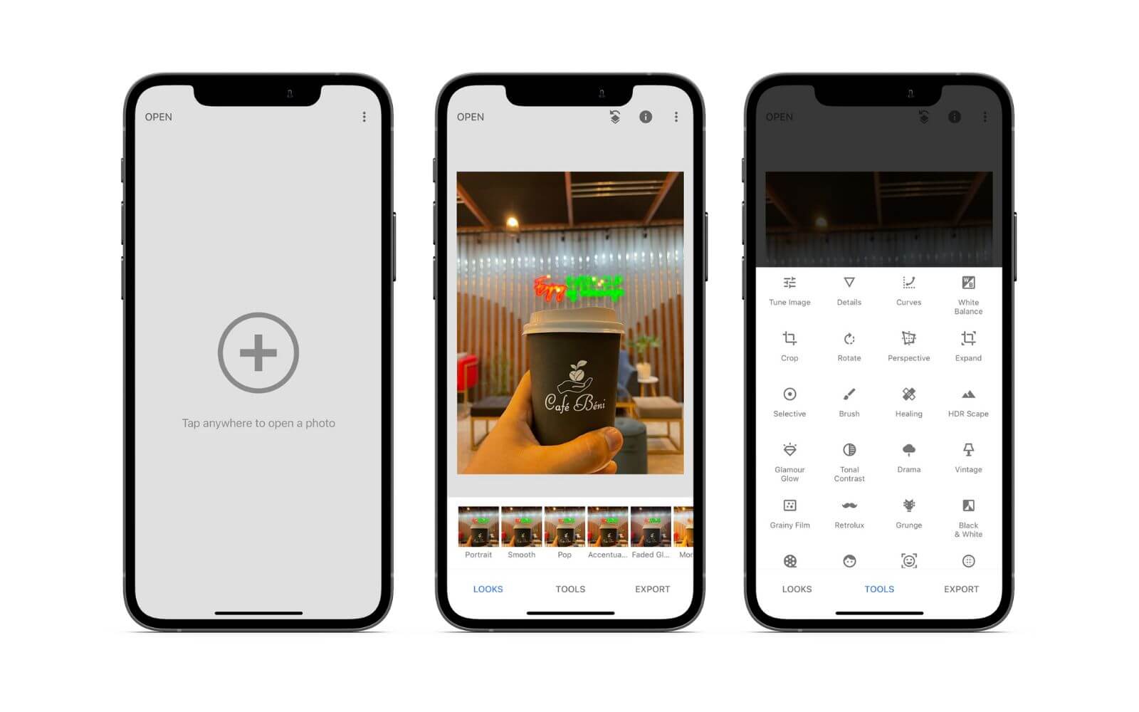 Snapseed Mobile‑Oberfläche