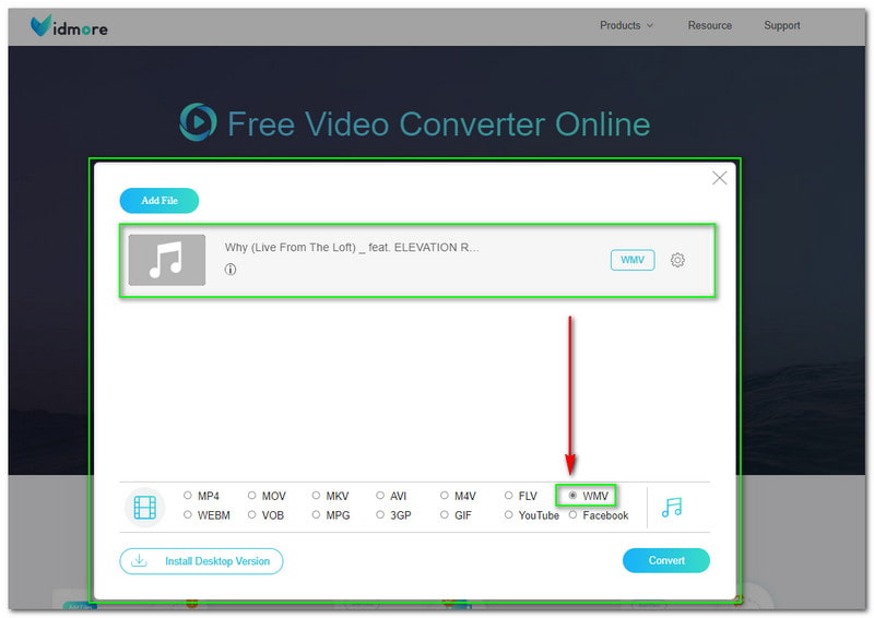 FLAC zu WMV Vidmore Free Video Converter Online Ausgabeformat