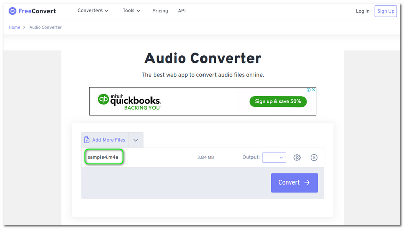 M4A zu M4V FreeConvert Choose Files-Schaltfläche