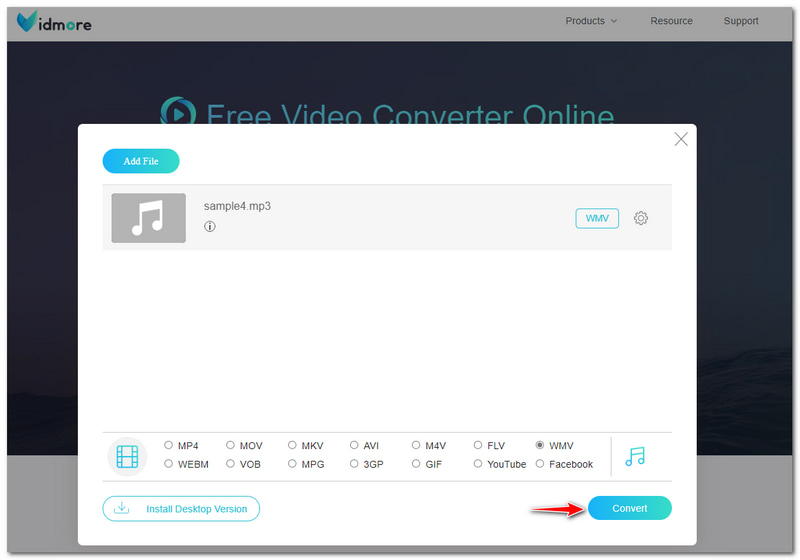 WMA zu AVI Vidmore Kostenloser Online Converter Konvertieren-Schaltfläche