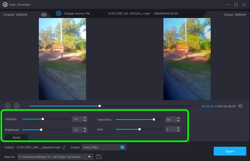 Regler anpassen Video korrigieren