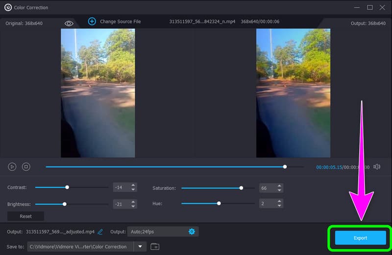 Farbkorrektur Export klicken