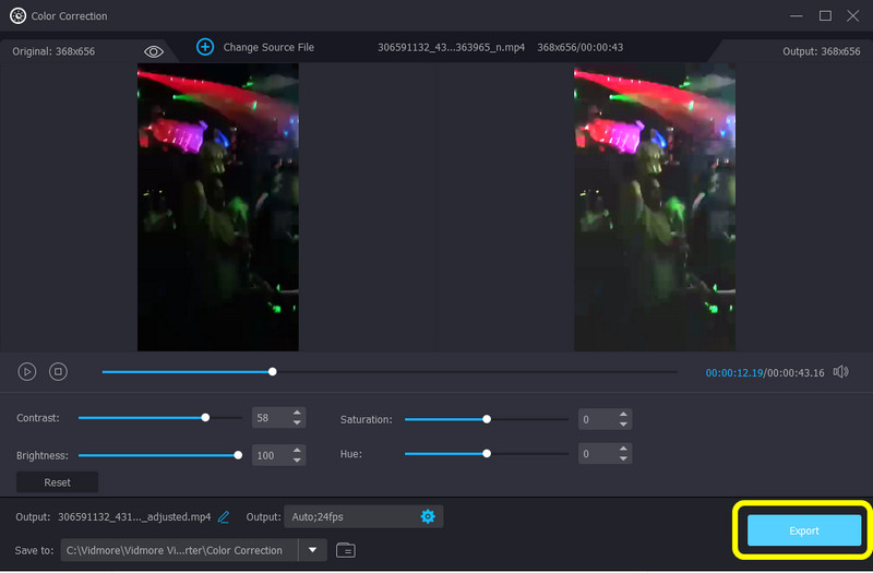 Export der angepassten Videohelligkeit