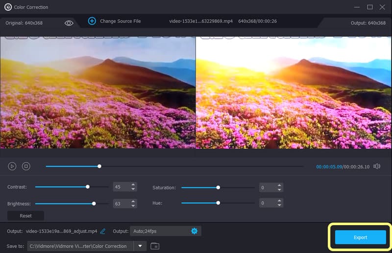 Das aufgehellte Video exportieren