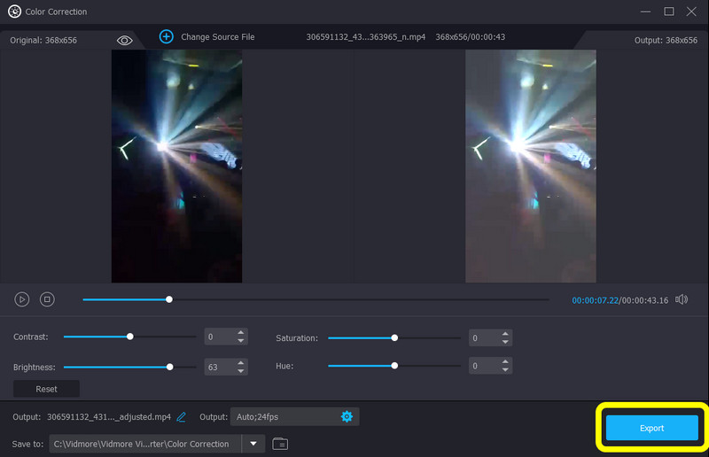 Endgültig aufgehelltes Video exportieren