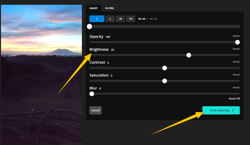 Kapwing Video aufhellen