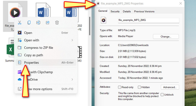 Eigenschaftenmenü öffnen