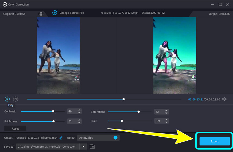  Export wählen, um zu speichern
