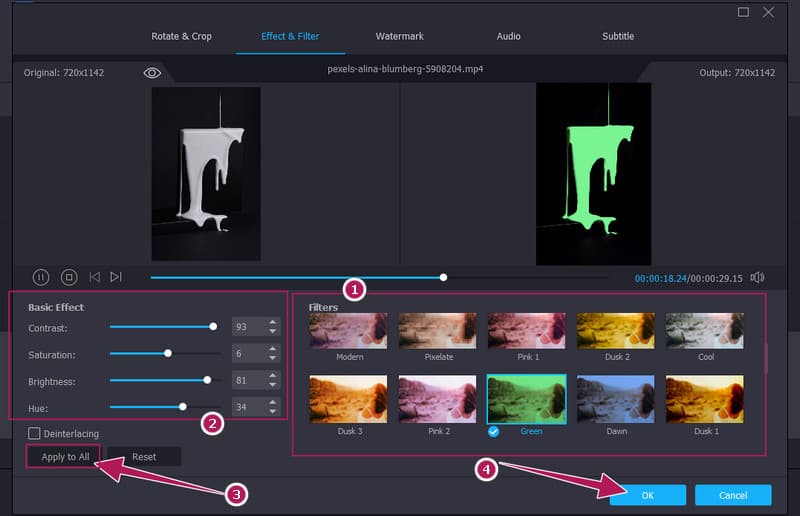 Vid Filterfarbe einstellen und anpassen