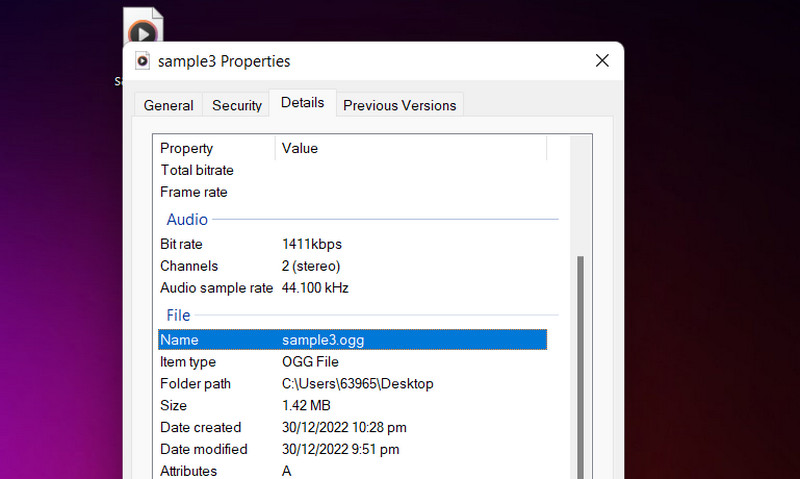 OGG‑Metadaten mit „Eigenschaften“ bearbeiten