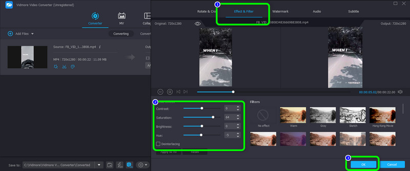 Effektfilter: Farbton/Sättigung anpassen