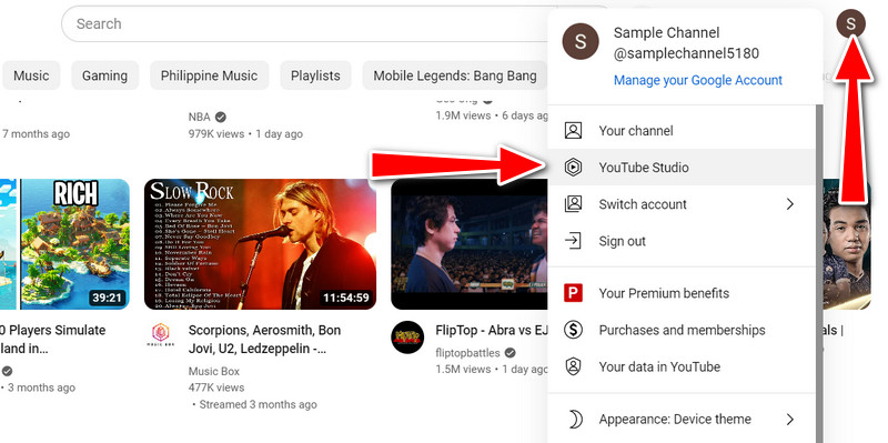 YouTube Studio auswählen