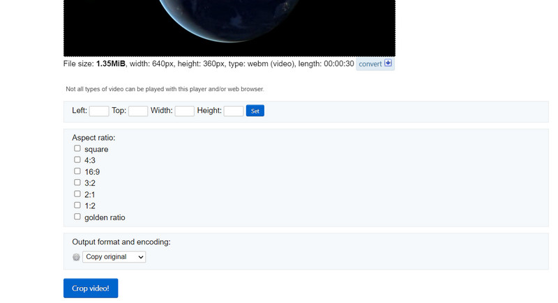 Zuschneiden des Videos starten