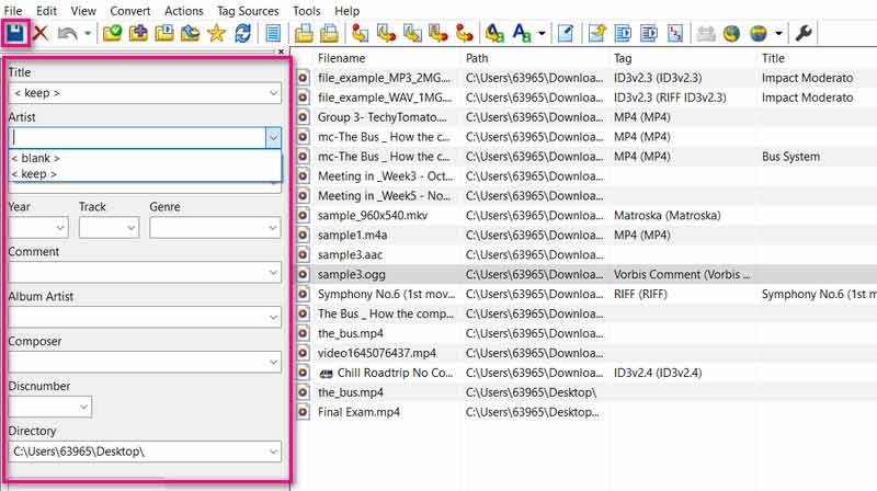Metadaten aktualisieren und speichern