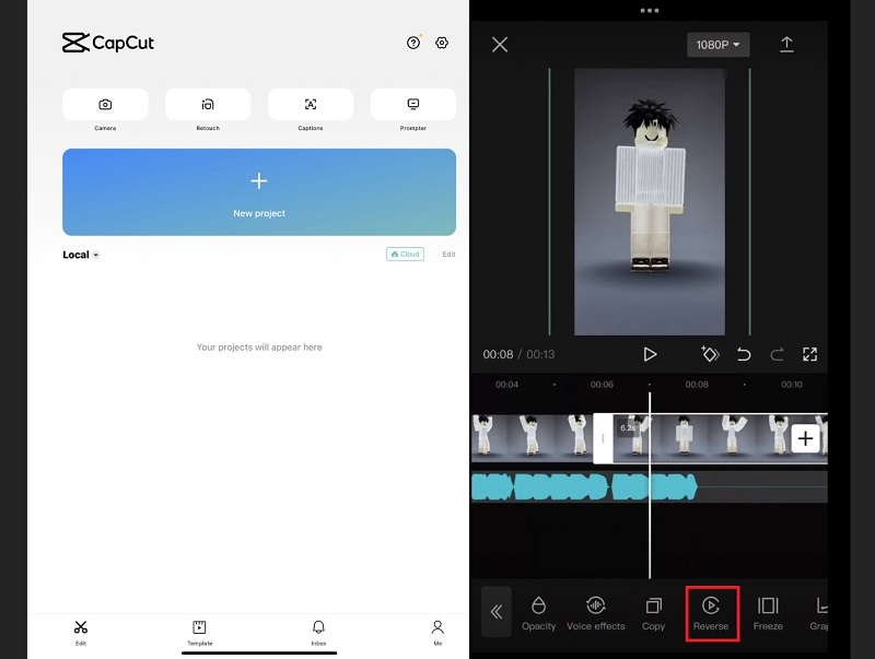 Capcut Video rückwärts
