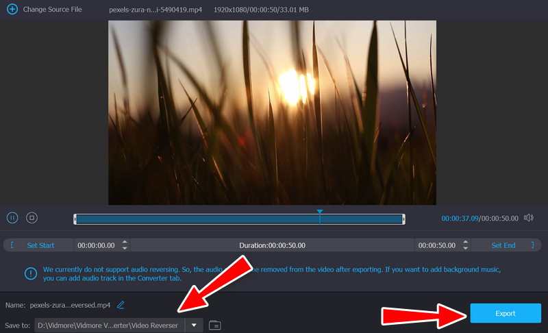 Exportiere das umgekehrte Video