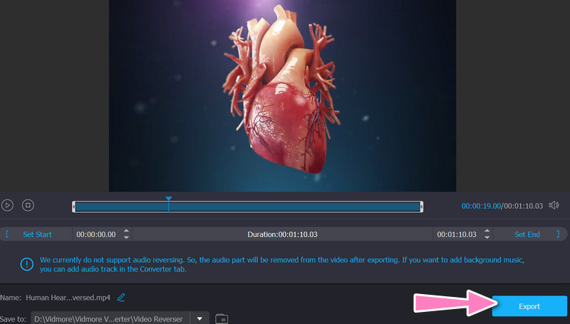 Exportiere das umgekehrte Video