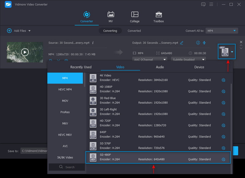 Videoformat und Auflösung auswählen