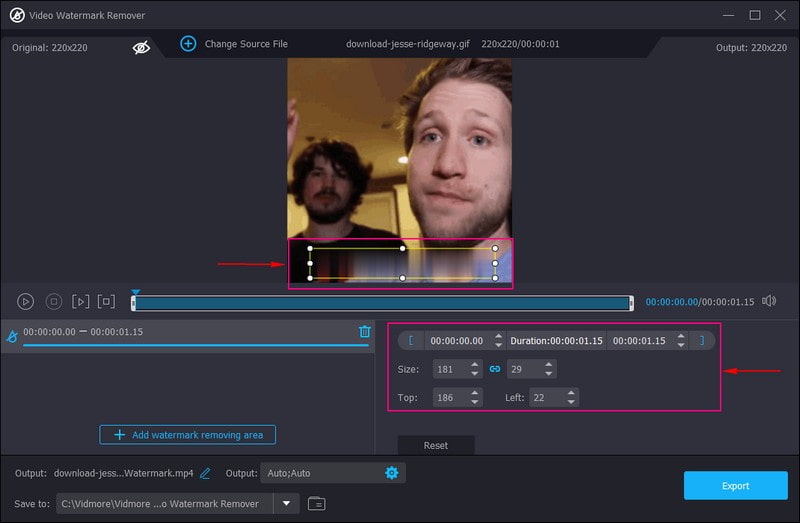 Bereich zum Entfernen des Wasserzeichens hinzufügen