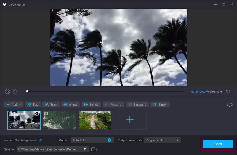 Zusammengefügte Videos exportieren