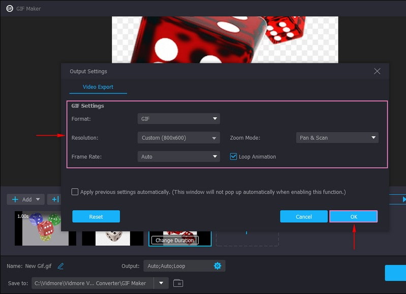 Die Ausgabeoption öffnen