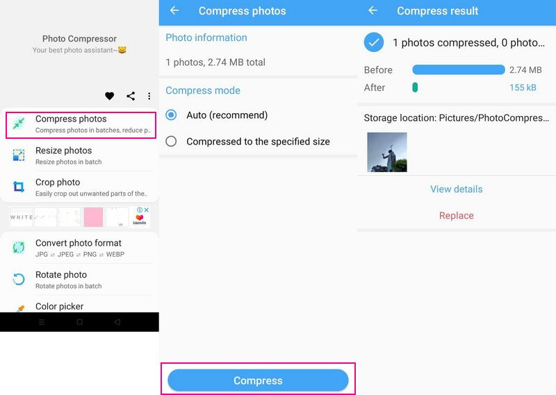 Photo Compressor and Resizer – Bilder offline auf Android komprimieren
