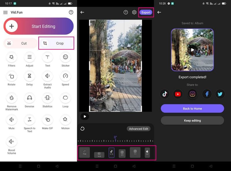 VidFun – Wie man ein Video für TikTok zuschneidet