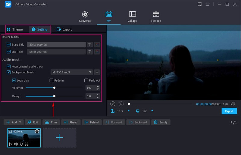 Thementext und Musik hinzufügen