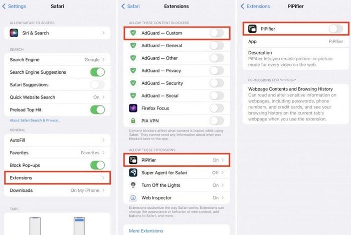 Erweiterungen deaktivieren
