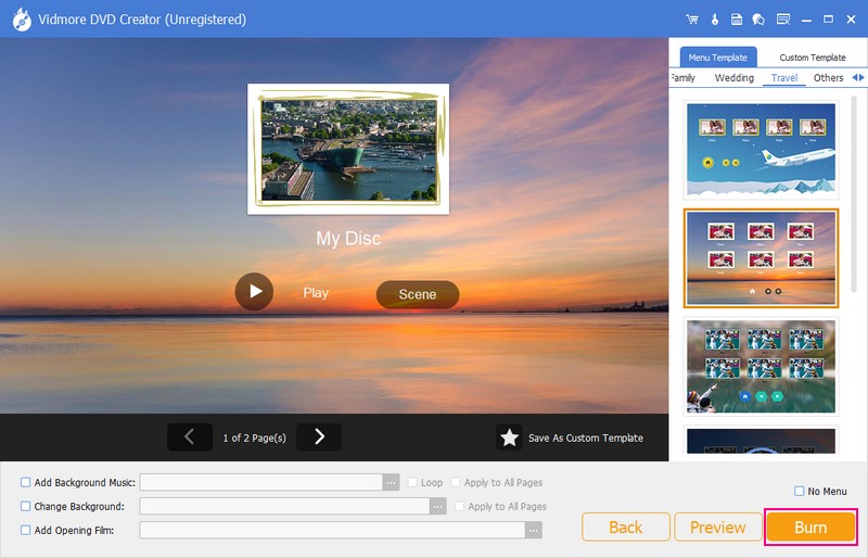 Klicken Sie auf die Schaltfläche Burn