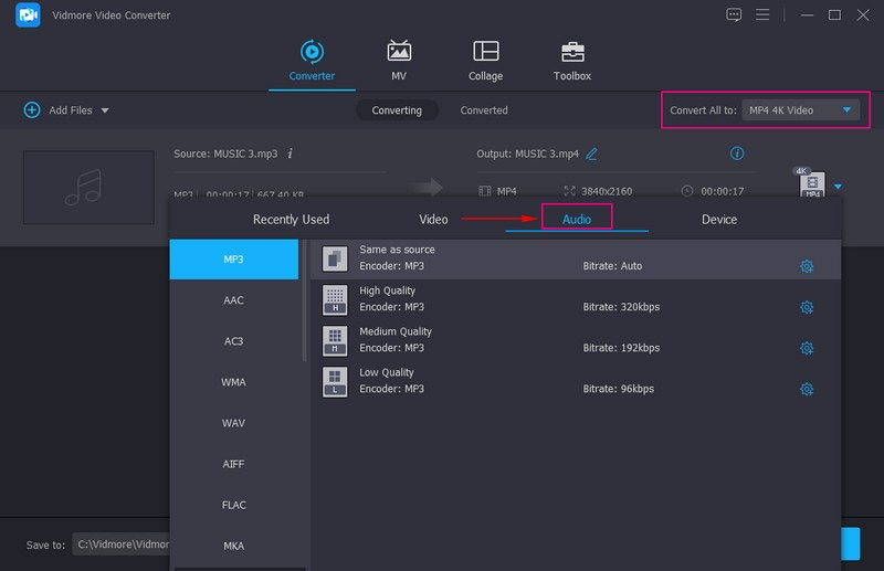 Zum Dropdown-Menü „Convert All to“ gehen