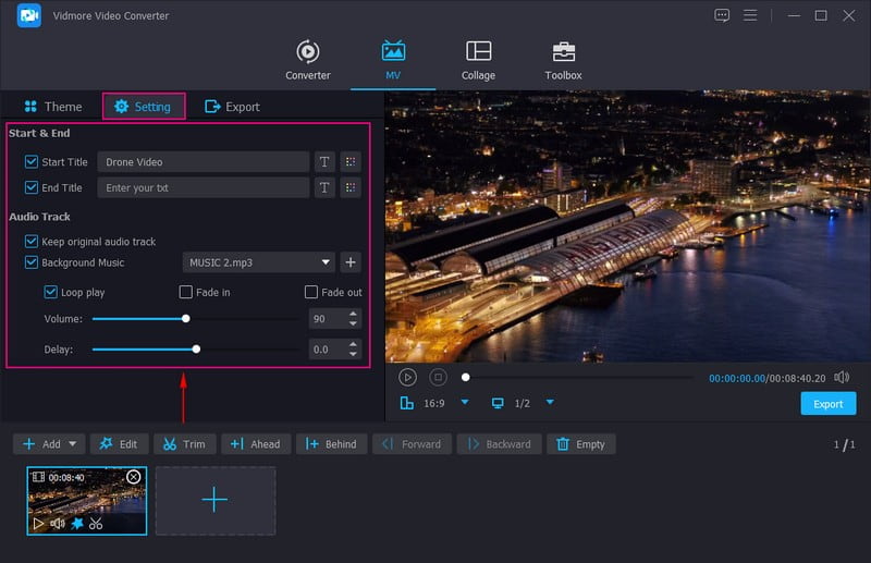 Thema, Text und Audio hinzufügen
