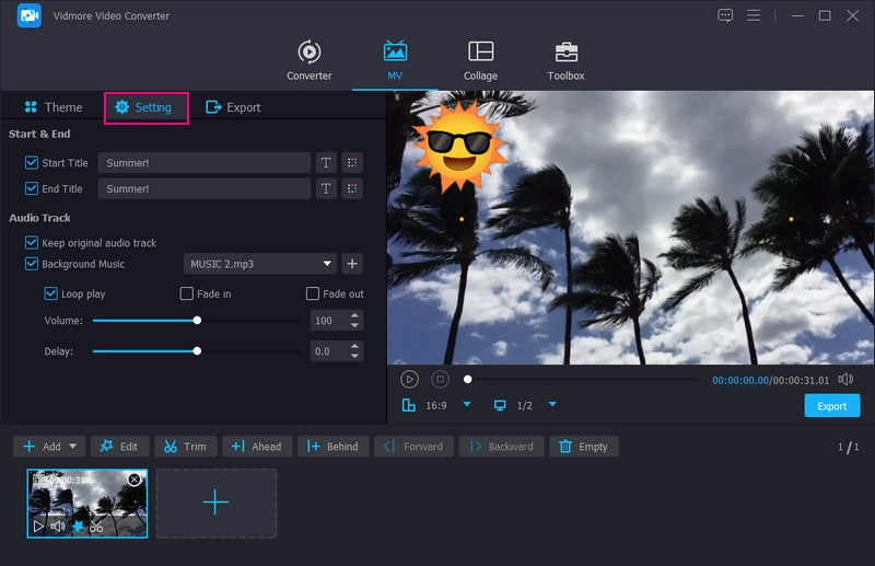 Füge Thema, Text und Hintergrundmusik hinzu