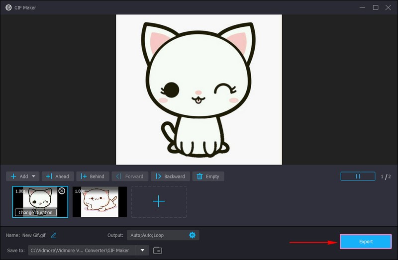 Auf „Export“ klicken, um Ihr GIF zu speichern