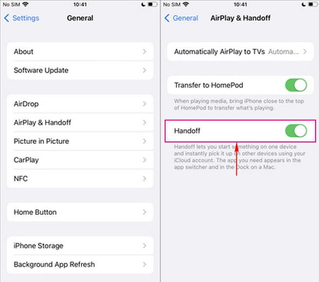 Handoff deaktivieren
