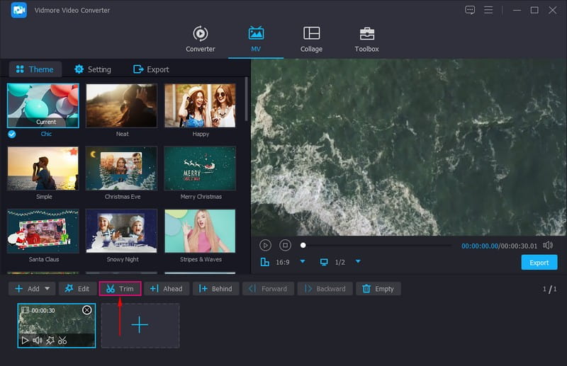Klicke auf die Schaltfläche „Trimmen“