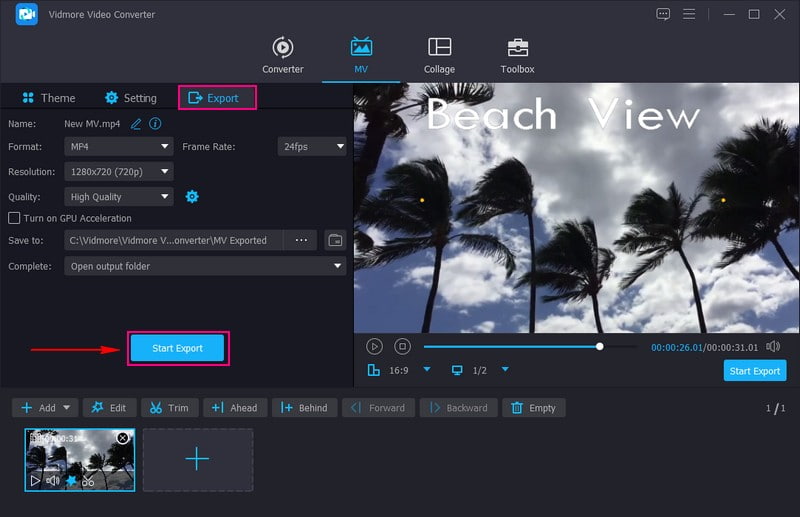 Wechsle zur Schaltfläche Export