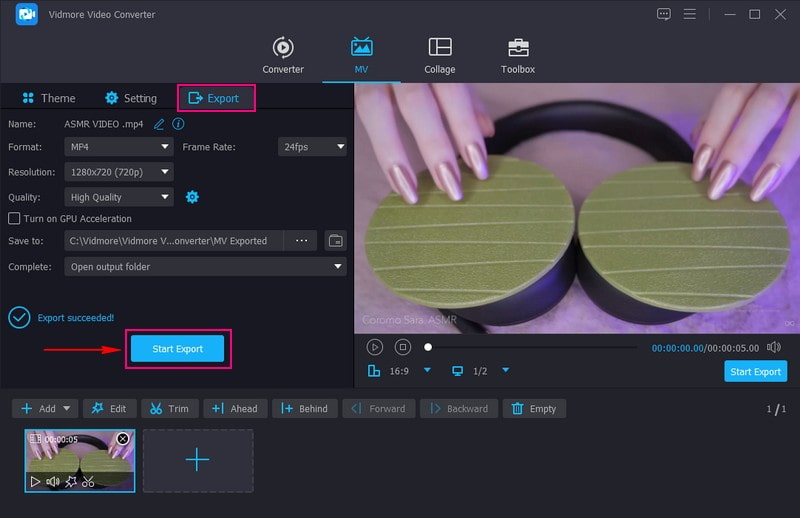 Wechsle zur Schaltfläche Export