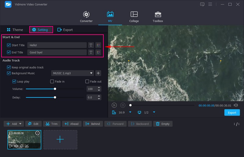 Wechseln Sie zu Einstellungen und fügen Sie Start‑ und Endtitel hinzu
