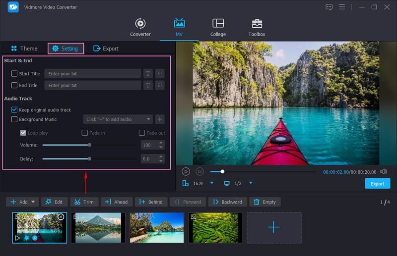 Wähle ein Theme und füge Titel und Hintergrundmusik hinzu