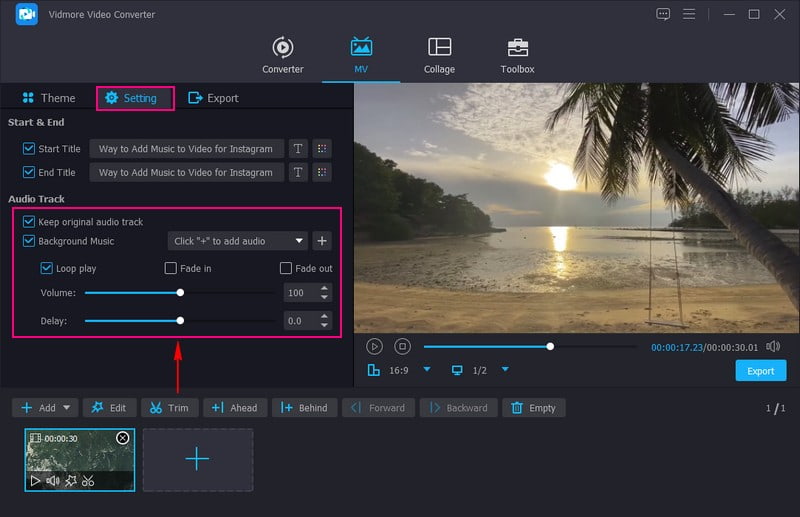Gehe zur Audio-Track-Option